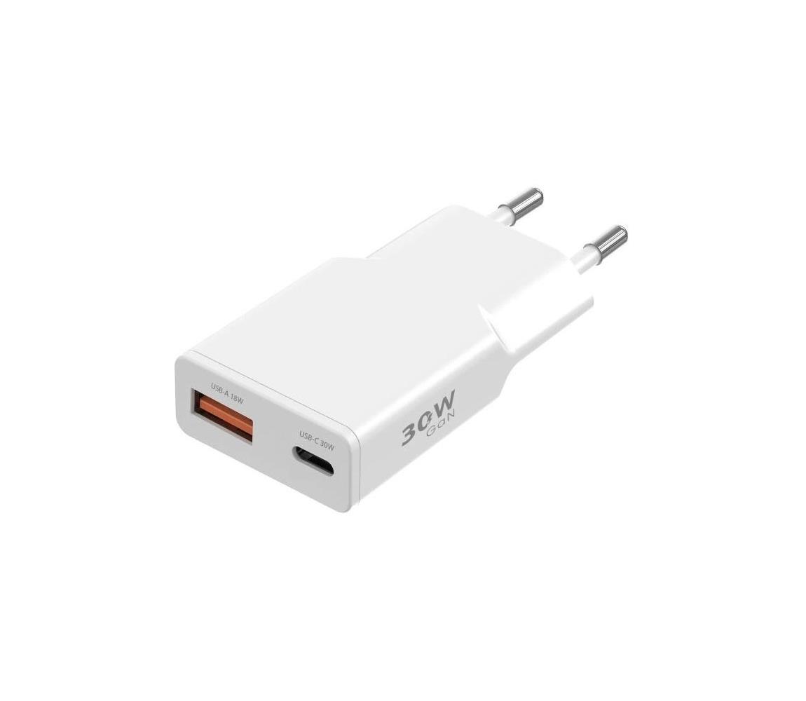 Winner Group - Nabíjací adaptér GaN 1xUSB-A + 1xUSB-C 30W biela WINSITGA30CA