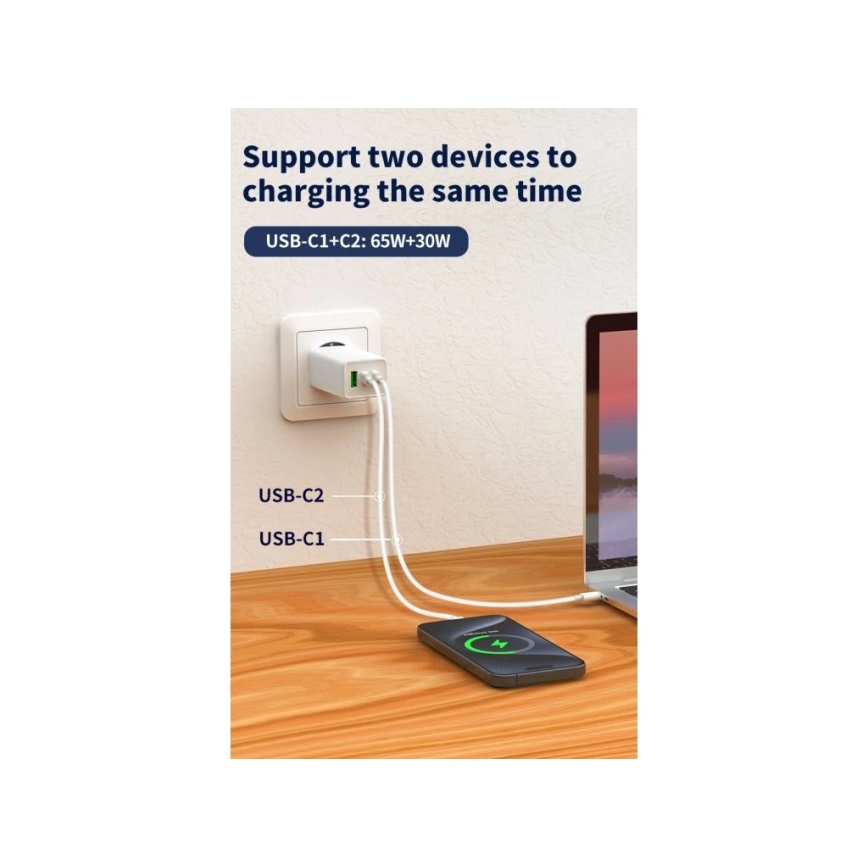 Winner Group - Nabíjací adaptér GaN 1xUSB-A + 2xUSB-C 100W biela