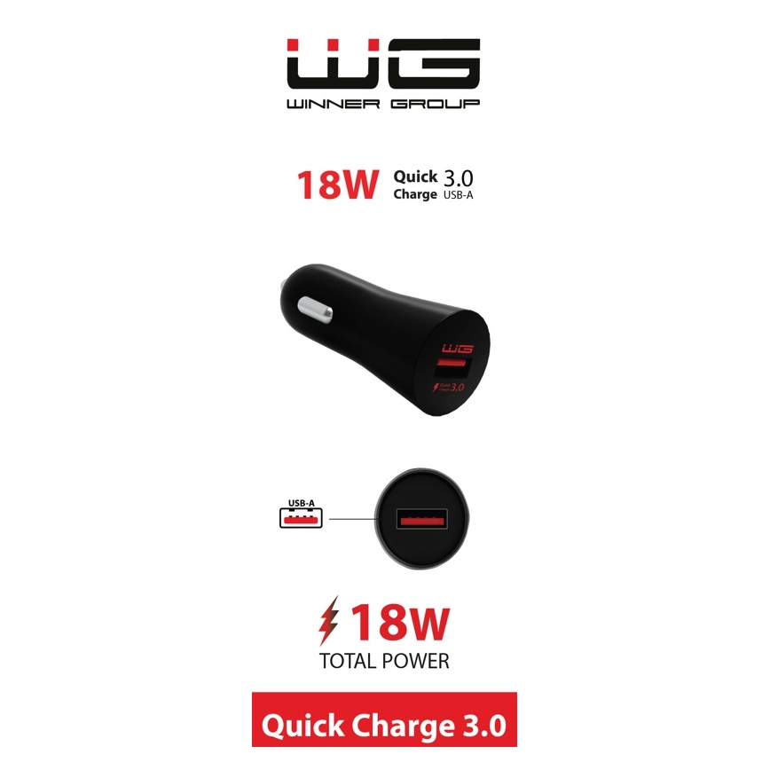 Winner Group - Nabíjačka do auta 1xUSB-A Power Delivery 18W čierna