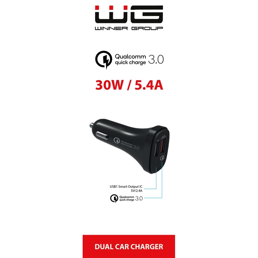 Winner Group - Nabíjačka do auta 2xUSB-A Power Delivery 30W čierna