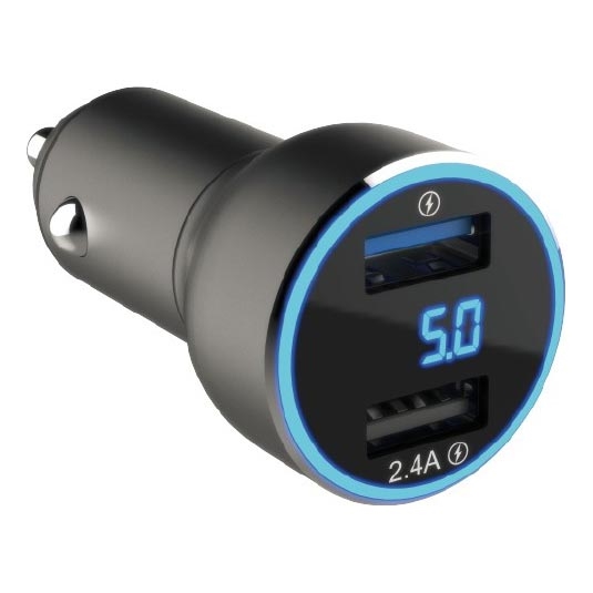 Winner Group - Nabíjačka do auta s displejom 2xUSB-A Power Delivery 30W čierna