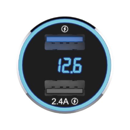 Winner Group - Nabíjačka do auta s displejom 2xUSB-A Power Delivery 30W čierna