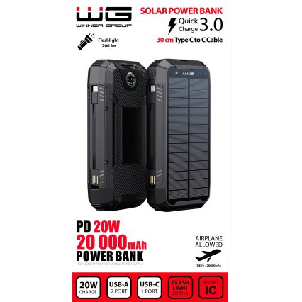 Winner Group - Powerbanka s bezdrôtovým nabíjaním a solárnym panelom 20000 mAh 20W PD