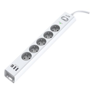 Winner Group - Prepätová ochrana 5 zásuviek + 2xUSB-A + 1xUSB-C biela