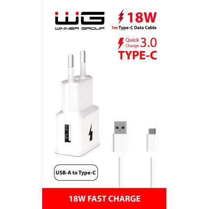 Winner Group- Rychlonabíjací adaptér 1xUSB-A PD 18W + USB kábel USB-C / USB-A 1m