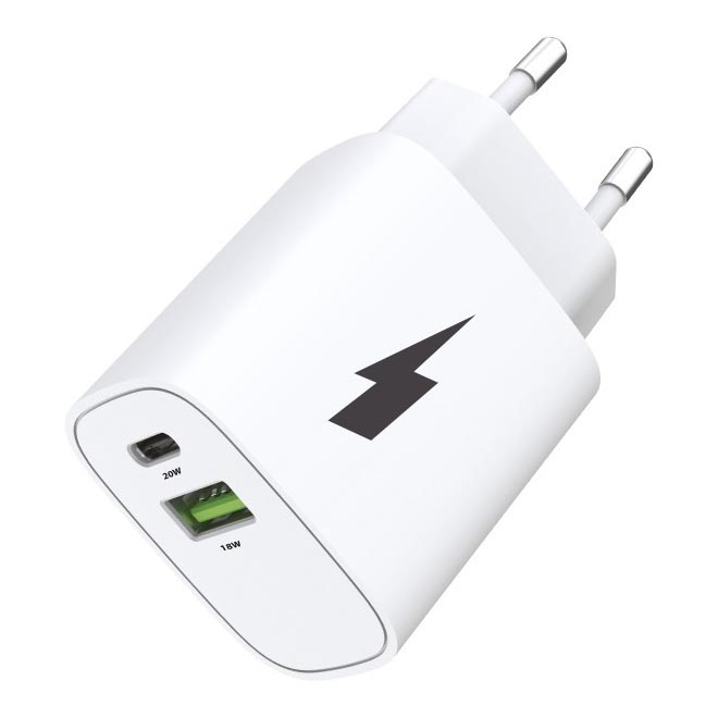 Winner Group - Rychlonabíjací adaptér 1xUSB-C + 1xUSB-A Power Delivery 20W biela