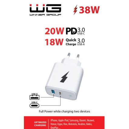 Winner Group - Rychlonabíjací adaptér 1xUSB-C + 1xUSB-A Power Delivery 38W biela