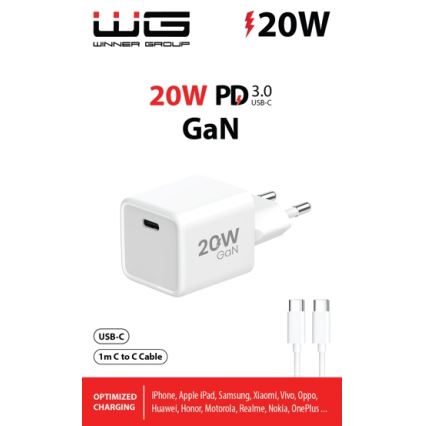 Winner Group- Rychlonabíjací adaptér 1xUSB-C PD 20W + USB kábel USB-C / USB-C 1m