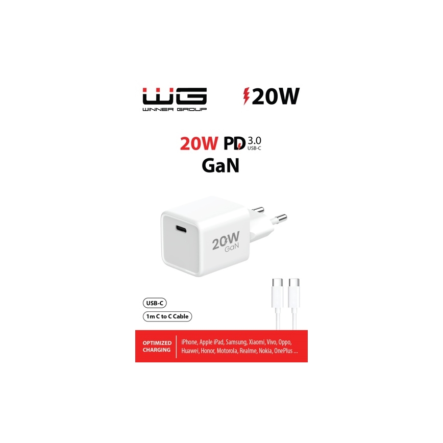 Winner Group- Rychlonabíjací adaptér 1xUSB-C PD 20W + USB kábel USB-C / USB-C 1m