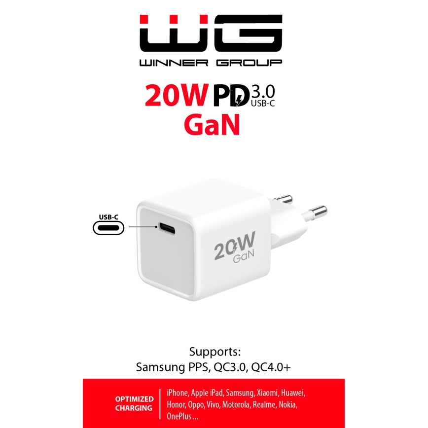 Winner Group - Rychlonabíjací adaptér 1xUSB-C Power Delivery 20W biela