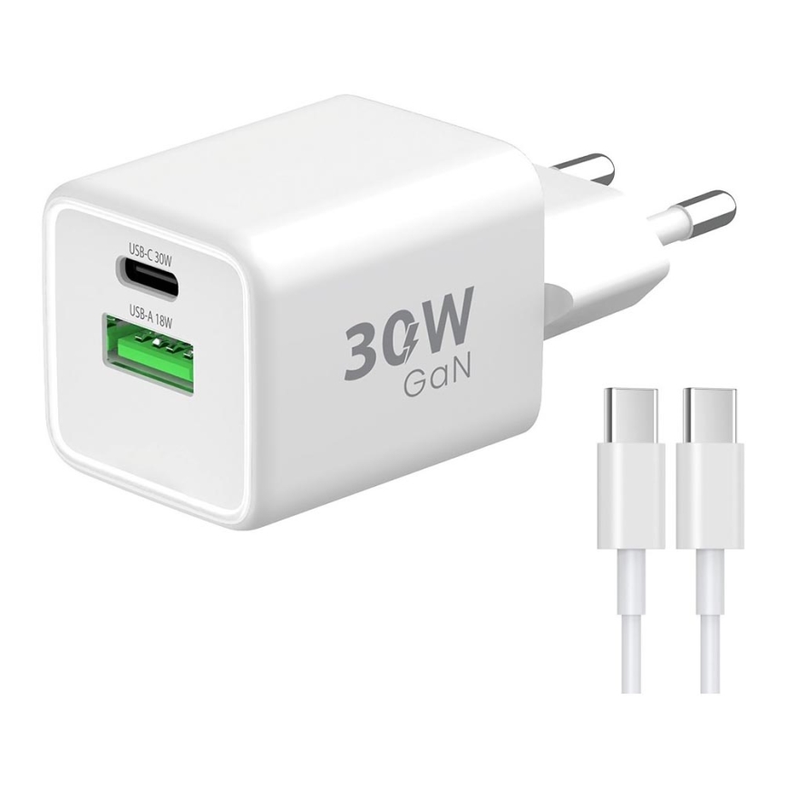 Winner Group - Rychlonabíjací adaptér 2xUSB PD 30W + USB kábel USB-C / USB-C 1m