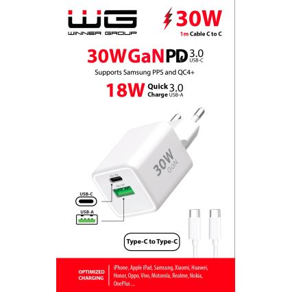 Winner Group - Rychlonabíjací adaptér 2xUSB PD 30W + USB kábel USB-C / USB-C 1m