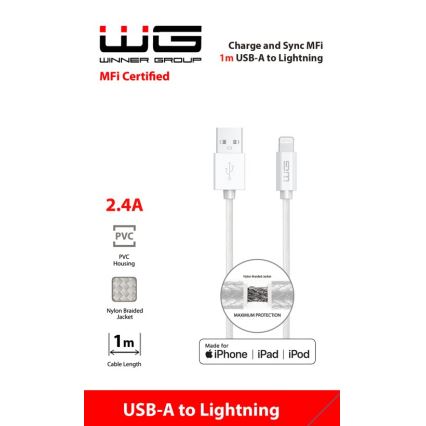 Winner Group - USB kábel MFI Lightning / USB-A 1m biely