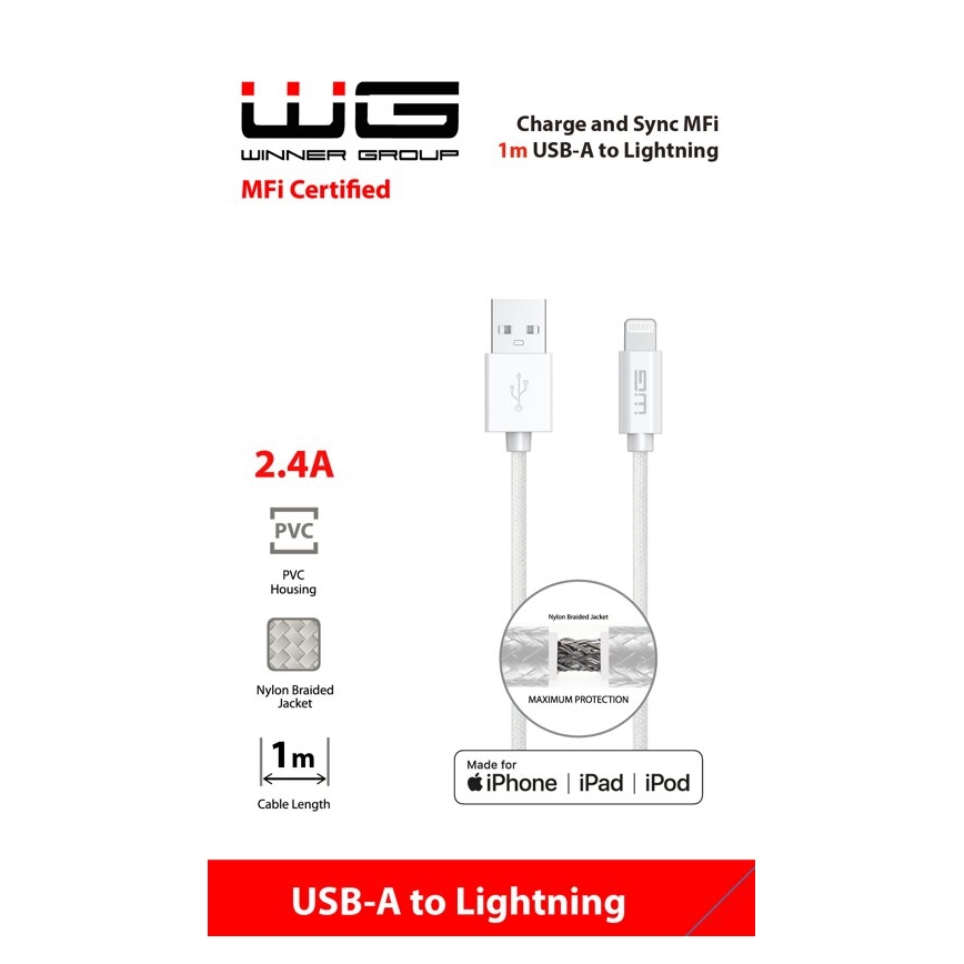 Winner Group - USB kábel MFI Lightning / USB-A 1m biely