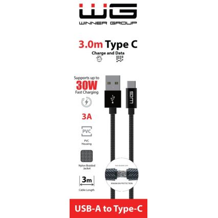 Winner Group - USB kábel USB-C / USB-A 30W 3m čierna