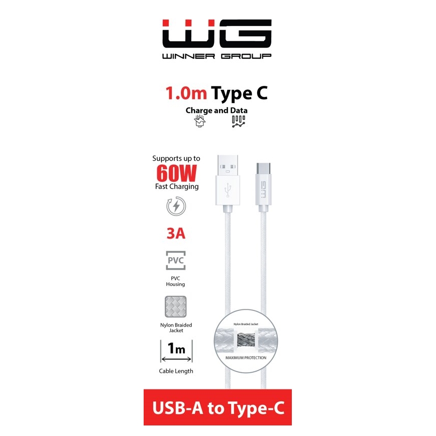 Winner Group - USB kábel USB-C / USB-A 60W 1m biela