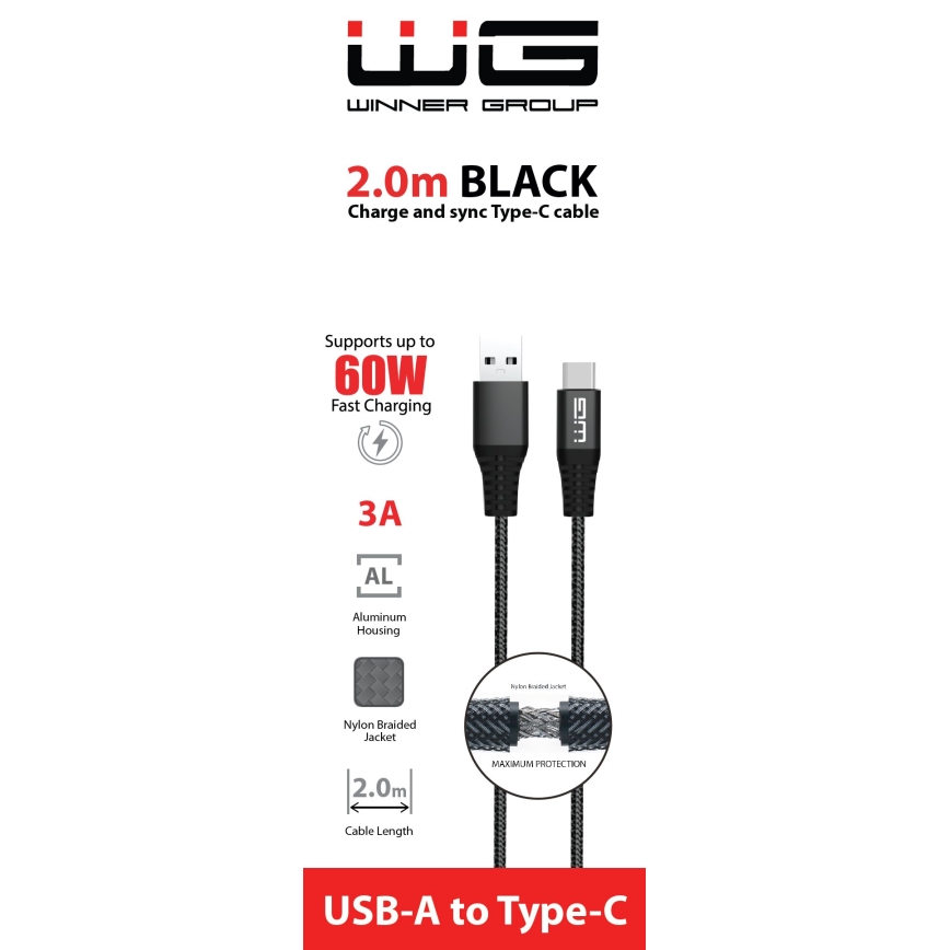 Winner Group - USB kábel USB-C / USB-A 60W 2m čierna