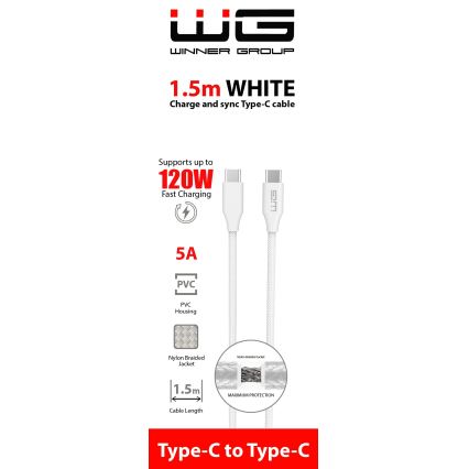 Winner Group - USB kábel USB-C / USB-C 120W 1,5m biela
