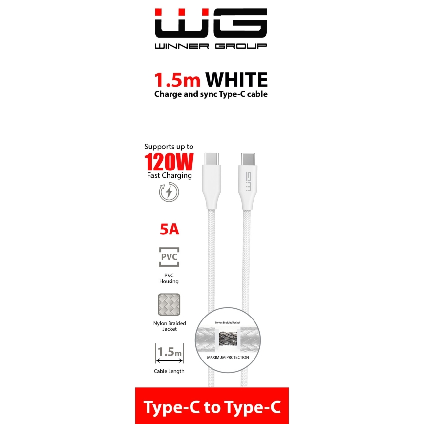 Winner Group - USB kábel USB-C / USB-C 120W 1,5m biela