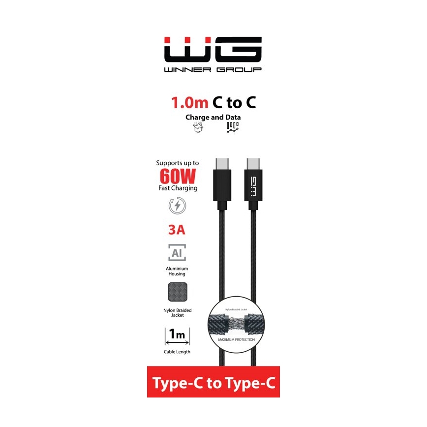 Winner Group - USB kábel USB-C / USB-C 60W 1m čierna