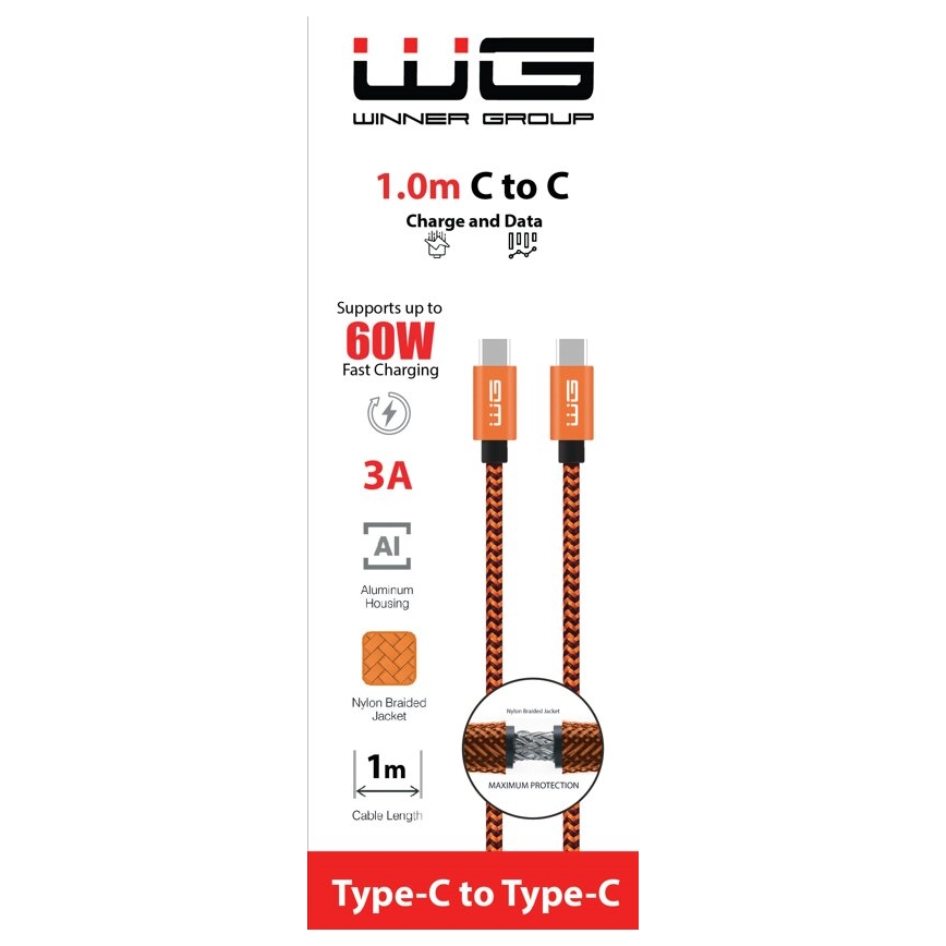 Winner Group - USB kábel USB-C / USB-C 60W 1m oranžová