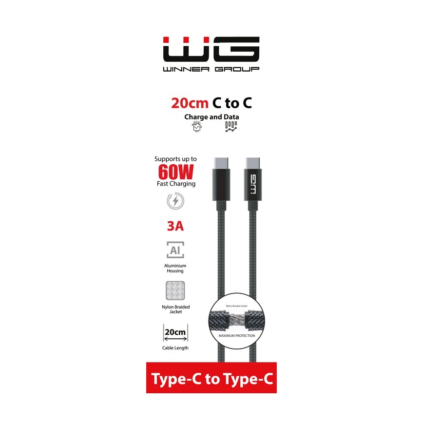 Winner Group - USB kábel USB-C / USB-C 60W 20cm čierna