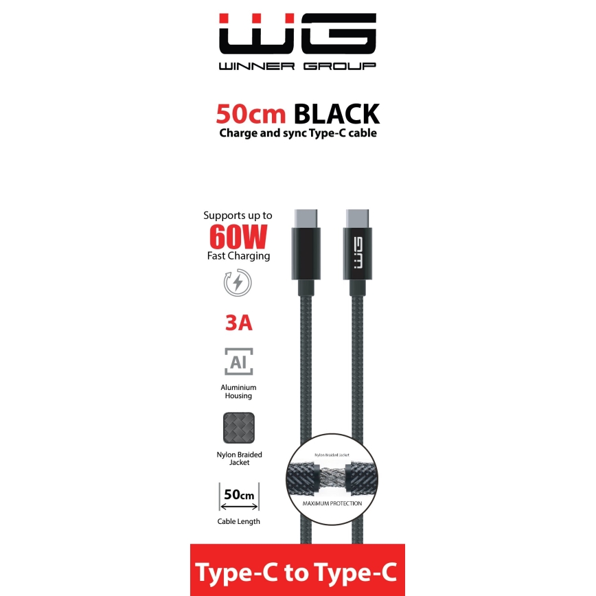 Winner Group - USB kábel USB-C / USB-C 60W 50cm čierna