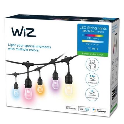 WiZ - LED RGBW Stmievateľná vonkajšia reťaz 12xLED 14,4m IP65 2700-5000K Wi-Fi