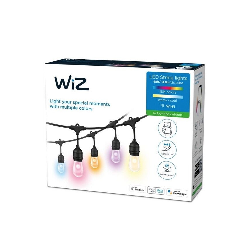 WiZ - LED RGBW Stmievateľná vonkajšia reťaz 12xLED 14,4m IP65 2700-5000K Wi-Fi