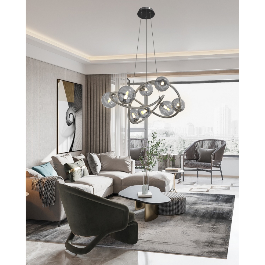 Wofi 7014-805 - LED Luster na lanku NANCY 8xG9/3,5W/230V čierna/lesklý chróm