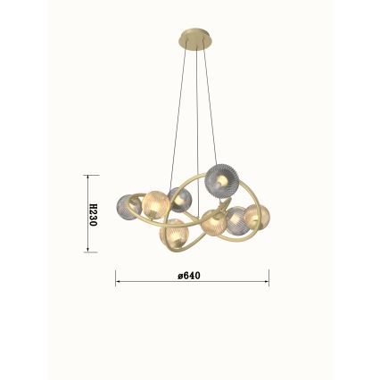 Wofi 7015-804 - LED Luster na lanku METZ 8xG9/3,5W/230V zlatá/šedá