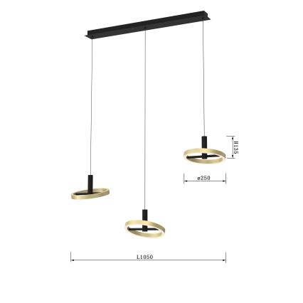 Wofi 7016-304 - LED Stmievateľný luster na lanku BREST LED/26W/230V čierna/zlatá