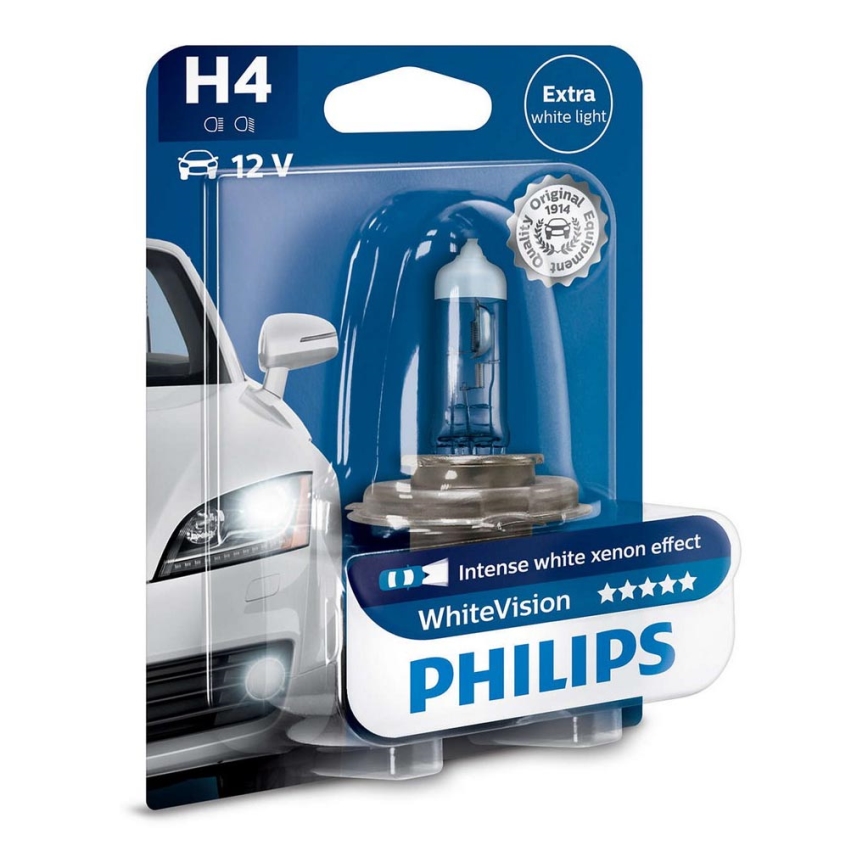 Xenónová autožiarovka Philips WHITE VISION 12342WHVB1 H4 P43t-38/55W/12V 4300K