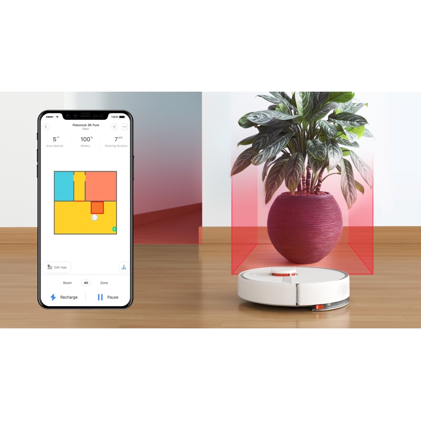 Xiaomi - Inteligentný robotický vysávač ROBOROCK S6 Pure 58W Wi-Fi biela