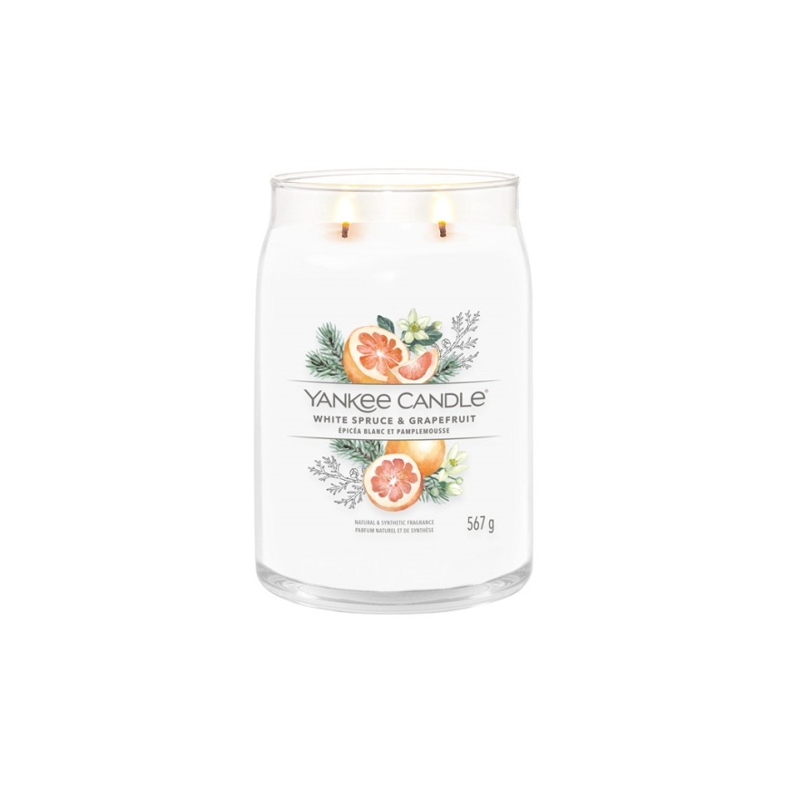 Yankee Candle - Veľká vonná sviečka WHITE SPRUCE & GRAPEFRUIT 567g 60-90 hod.