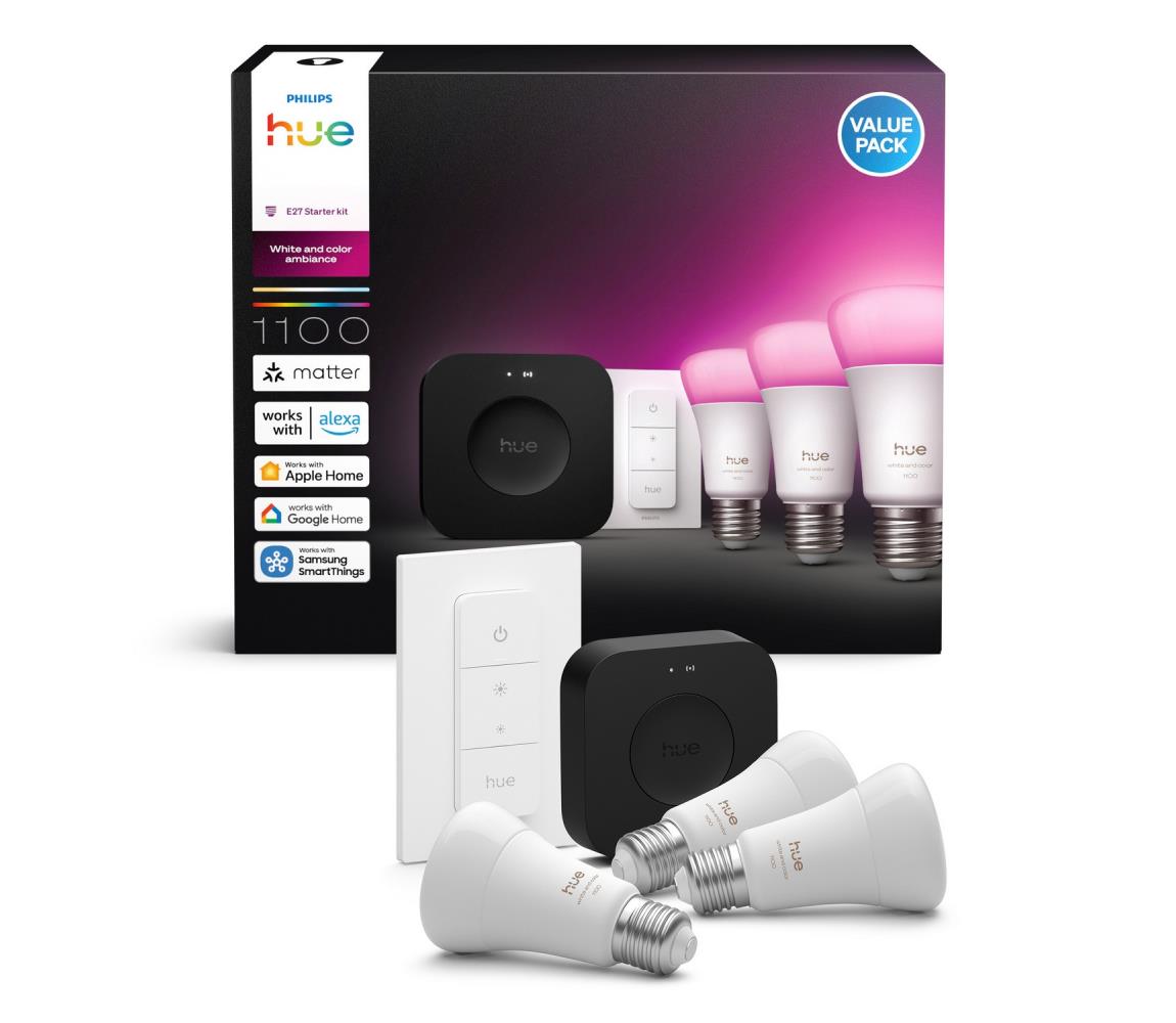 Základná sada Philips Hue WACA 3xE27/8,1W 1000-20000K + mostík a stmievací vypínač 8720169374508
