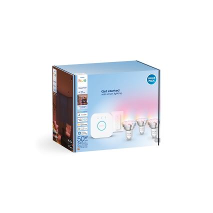 Základná sada Philips Hue White And Color Ambiance Essential 3xGU10/4,7W/230V 2200-6500K + zariadenie na prepojenie