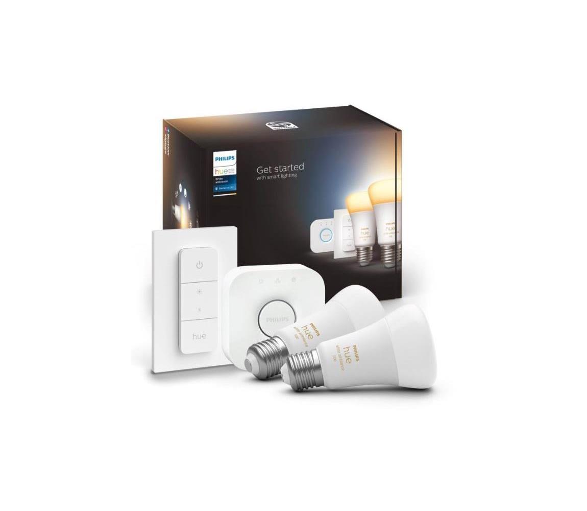 Základná sada Philips Hue WHITE AMBIANCE 2xE27/8W/230V + Hue Bridge a stmievač 8719514291812