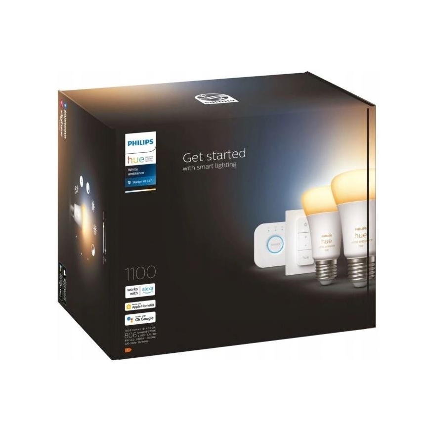 Balenie Philips Hue obsahuje dve inteligentné žiarovky, ovládač a mostík. Umožňuje začať s inteligentným osvetlením a je kompatibilné s Alexou, Apple HomeKit a Google Assistant.