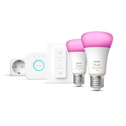 Základná sada Philips Hue WHITE AND COLOR AMBIANCE 2xE27/9W/230V 2200-6500K + inteligentná zásuvka a zariadenie na prepojenie