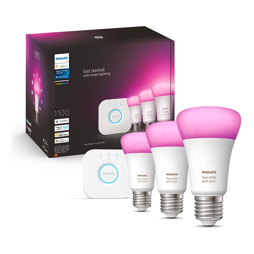 Základná sada Philips Hue WHITE AND COLOR AMBIANCE 3xE27/9W/230V 2000-6500K + zariadenie k prepojeniu