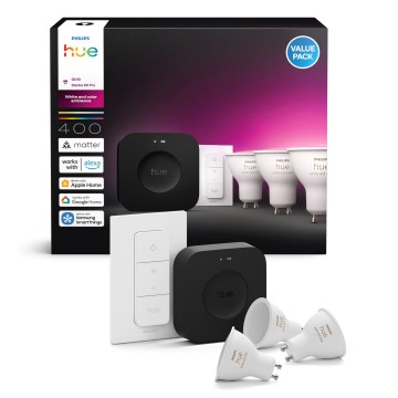 Základná sada Philips Hue WHITE AND COLOR AMBIANCE 3xGU10/4,2W 2000-6500K + prepojovacie zariadenie