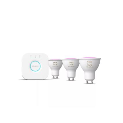 Štartovacia sada Philips Hue WHITE AND COLOR AMBIANCE 3xGU10/4,2W/230V 2200-6500K + Hue bridge