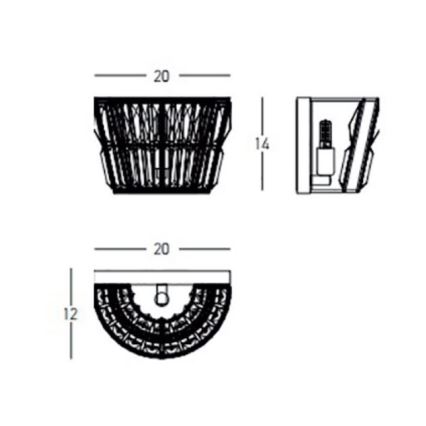 Technické výkresy dvoch svietidiel. Prvé je valcovité, druhé polkruhové. Obidve majú ozdobné prelamované prvky. Rozmery sú uvedené v milimetroch: 20 x 14 a 20 x 12.