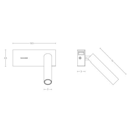 Zambelis H75 - LED Nástenné svietidlo LED/3W/230V USB čierna