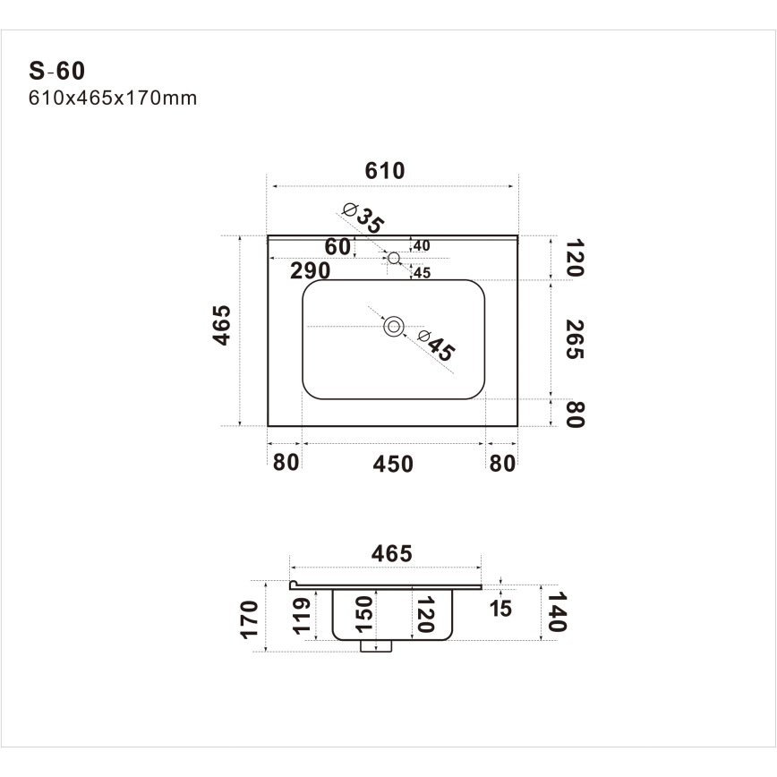 Zapustené umývadlo LILLESNAD 61×46 cm keramika/biela