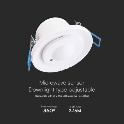Zápustný senzor pohybu mikrovlnný 360° 230V biela