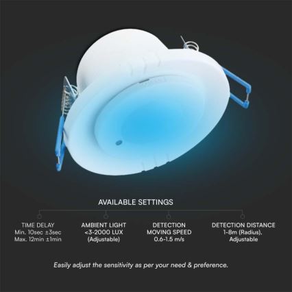 Zápustný senzor pohybu mikrovlnný 360° 230V biela