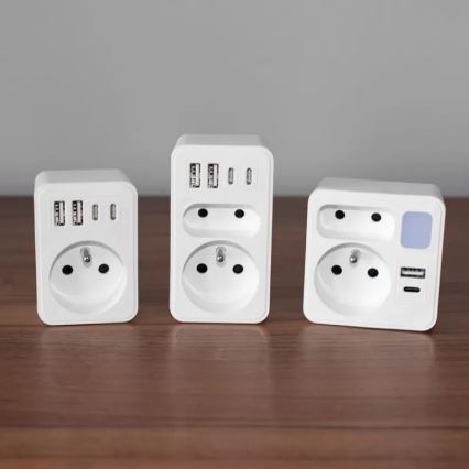 Rozbočovač s 2 zásuvkami + USB‑C + USB‑A s LED osvetlením LED 0,5 W 230 V 3000 K