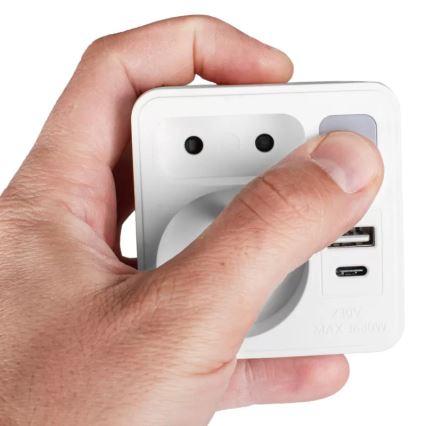 Rozbočovač s 2 zásuvkami + USB‑C + USB‑A s LED osvetlením LED 0,5 W 230 V 3000 K